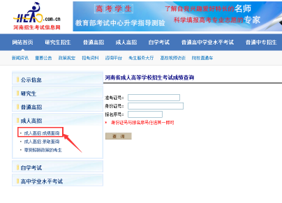 河南成人高考考試成績